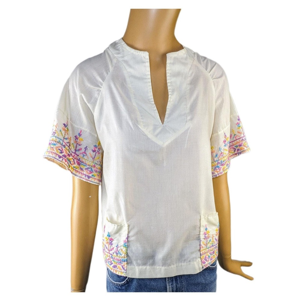 Spare Parts California vintage embroidered cotton‎ top 70s hippie blouse pockets